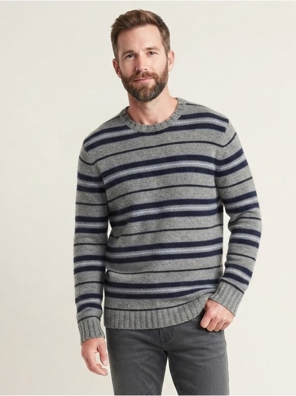 GAP Sz XXL Lamb’s Wool Grey Strip Knit Minimalist Sweater